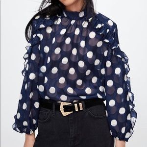 Zara blue polka dot blouse size Medium